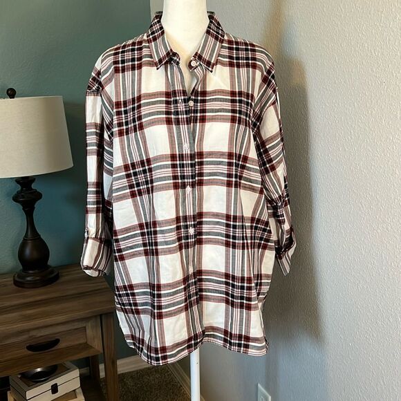 Barbour Bethwin Button Down Top Cloud Check Size 10 NWT - Picture 1 of 8